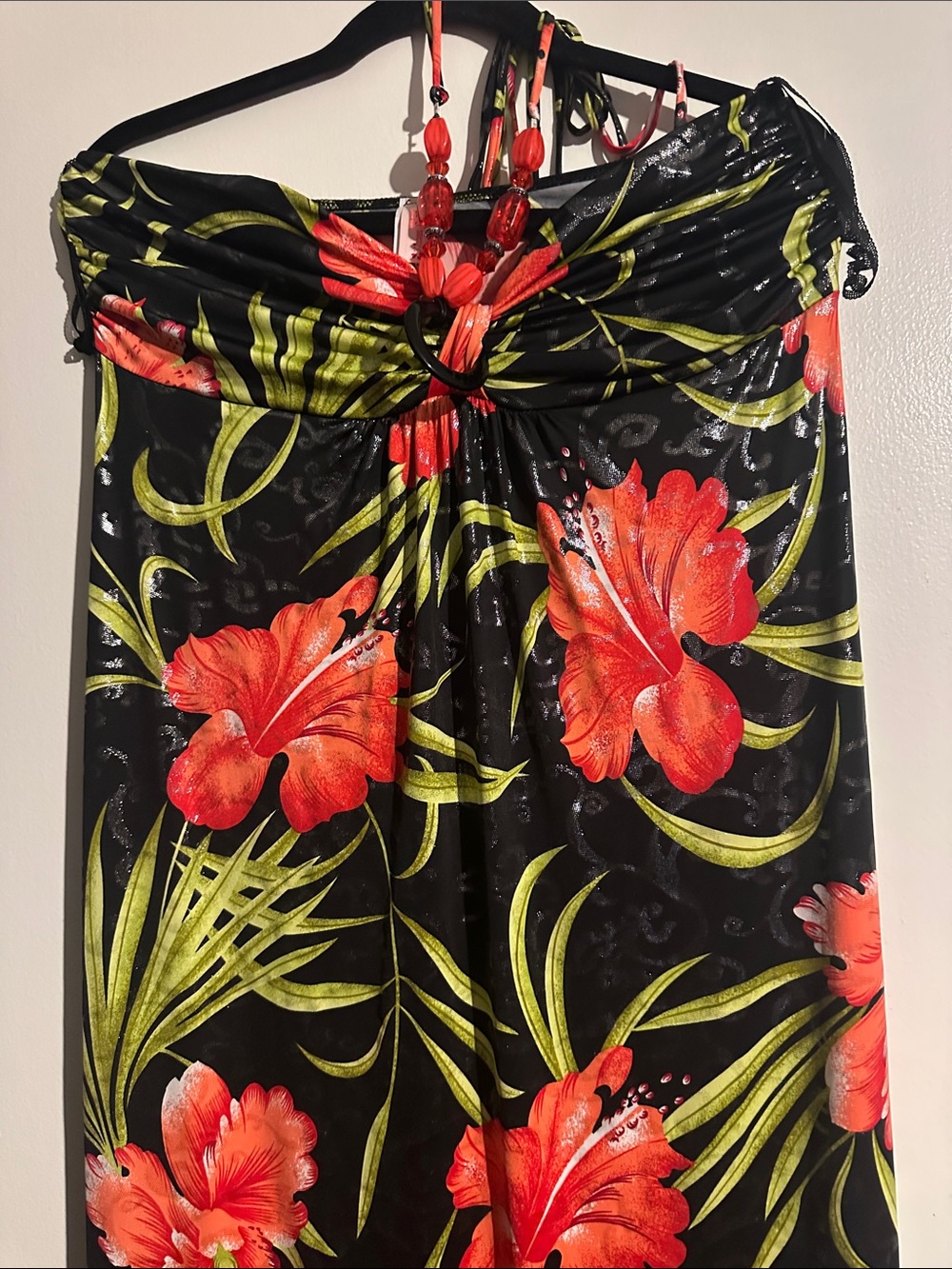 Black Strapless Floral Dress - XL